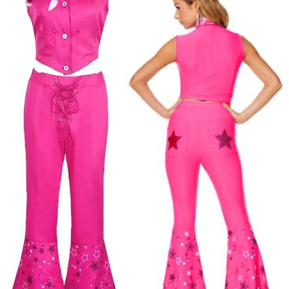 Tuta Da Cowgirl Hippie Barbie Rosa - Completo Western Con Pantaloni Svasati, Taglia XL, Nuova